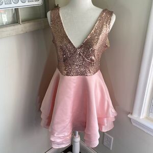 SEQUIN & Satin Sleeveless Cocktail Evening Pink Dress NWOT